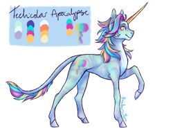 Size: 2846x2108 | Tagged: safe, artist:leechetious, oc, oc only, oc:technicolour apocalypse, pony, unicorn, colored hooves, horn, leonine tail, raised hoof, reference sheet, simple background, solo, transparent background, unicorn oc