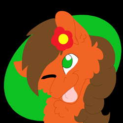 Size: 2000x2000 | Tagged: safe, artist:euspuche, oc, oc:solar chaser, pegasus, pony, bust, flower, flower in hair, fluffy, logo, portrait, tongue out