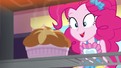 Size: 1920x1080 | Tagged: safe, screencap, pinkie pie, better together, equestria girls, holidays unwrapped, apron, baking, clothes, female, open mouth, oven, ramekin, solo, souffle