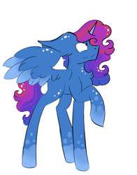 Size: 642x818 | Tagged: safe, artist:hunterthewastelander, oc, oc only, oc:northern lights, alicorn, pony, alicorn oc, chest fluff, looking up, magical lesbian spawn, offspring, parent:princess luna, parent:rainbow dash, parents:lunadash, raised hoof, simple background, solo, white background