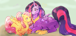 Size: 4029x1904 | Tagged: safe, artist:akitapawz, derpibooru import, fluttershy, princess twilight 2.0, twilight sparkle, twilight sparkle (alicorn), alicorn, pegasus, pony, the last problem, female, lesbian, older fluttershy, photo, shipping, spoiler, twishy