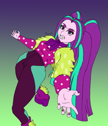 Size: 1261x1482 | Tagged: safe, artist:fuzzyfurvert, aria blaze, better together, equestria girls, find the magic, dio brando, disguise, disguised siren, jojo pose, jojo's bizarre adventure, looking at you, pigtails, polka dots, solo, twintails