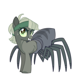 Size: 1198x1200 | Tagged: safe, alternate version, artist:syriskater, oc, oc only, oc:barabi, drider, monster pony, original species, pony, spiderpony, coat markings, female, grin, headband, mare, monster mare, simple background, smiling, solo, spy, transparent background