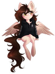 Size: 1086x1466 | Tagged: safe, artist:monogy, oc, oc only, oc:blits, pegasus, pony, semi-anthro, clothes, female, hoodie, mare, simple background, sitting, solo, transparent background