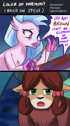 Size: 1000x1800 | Tagged: safe, artist:tzc, silverstream, yona, classical hippogriff, hippogriff, yak, uprooted, 2 panel comic, comic, crying, cute, dialogue, diastreamies, female, offended, parody, quadrupedal, reference, speech bubble, surprised pikachu, yonadorable
