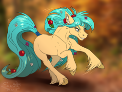 Size: 1325x1000 | Tagged: safe, artist:sunny way, oc, earth pony, pony, cute, female, flower, fluffy, fur, mare, running, smiling, solo