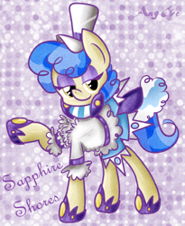 Size: 500x610 | Tagged: safe, artist:anggrc, sapphire shores, earth pony, pony, bedroom eyes, clothes, cute, female, hat, hoof shoes, looking at you, mare, solo