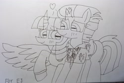 Size: 4237x2856 | Tagged: safe, artist:徐詩珮, fizzlepop berrytwist, tempest shadow, twilight sparkle, twilight sparkle (alicorn), alicorn, unicorn, broken horn, clothes, cosplay, costume, crossover, female, horn, judy hopps, lesbian, lineart, mare, nick wilde, shipping, tempestlight, traditional art, zootopia