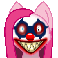 Size: 200x200 | Tagged: safe, alternate version, artist:auroraswirls, pinkie pie, earth pony, pony, animated, bust, clown, evil clown, female, gif, grin, mare, nightmare fuel, pinkamena diane pie, red nose, sharp teeth, simple background, smiling, solo, teeth, transparent background