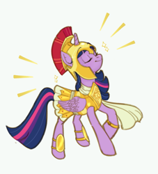 Size: 821x905 | Tagged: safe, artist:gloomy-doom, twilight sparkle, twilight sparkle (alicorn), alicorn, pony, armor, athena sparkle, cape, clothes, costume, eyes closed, female, mare, nightmare night costume, simple background, smiling, solo, white background