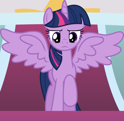 Size: 743x729 | Tagged: safe, artist:frownfactory, twilight sparkle, twilight sparkle (alicorn), alicorn, pony, the ending of the end, .svg available, determined, female, horn, mare, raised hoof, simple background, solo, spread wings, svg, vector, wings