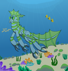 Size: 2089x2191 | Tagged: safe, artist:derpanater, oc, oc only, oc:azure dice, fish, original species, claws, commission, fins, ocean, swimming, underwater