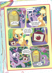 Size: 1654x2338 | Tagged: safe, applejack, spike, twilight sparkle, twilight sparkle (alicorn), alicorn, dragon, earth pony, pony, a wonderful white hearth's warming eve!, comic, magazine scan