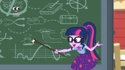 Size: 1920x1080 | Tagged: safe, screencap, sci-twi, twilight sparkle, better together, equestria girls, holidays unwrapped, excited, geode of telekinesis, magical geodes, plusplus, solo, stick, the cider louse fools