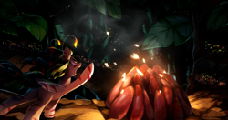 Size: 3590x1900 | Tagged: safe, artist:kaleido-art, oc, oc only, oc:kalypso, breezie, commission, fanfic art, fire, night, ritual, scenery, smoke, solo