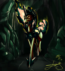 Size: 5000x5500 | Tagged: safe, artist:deqelit, daybreaker, alicorn, pony, cave, slit eyes, wings