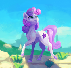 Size: 2662x2560 | Tagged: safe, artist:terrafomer, sweetie belle, pony, unicorn, alternate cutie mark, colored hooves, high res, older, realistic horse legs, sky, solo