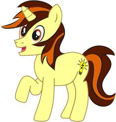 Size: 8399x8879 | Tagged: safe, artist:light bulb, oc, oc only, oc:lightbulb, pony, unicorn, 2020 community collab, brown eyes, brown mane, derpibooru community collaboration, lightbulb, male, original character do not steal, ponysona, simple background, smiley face, solo, stallion, transparent background, two color hair, yellow