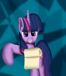 Size: 1024x1174 | Tagged: safe, artist:platinumdrop, twilight sparkle, pony, scroll, solo