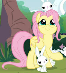Size: 617x688 | Tagged: safe, screencap, angel bunny, fluttershy, pegasus, pony, the last problem, cropped, cute, female, looking up, mare, older, older fluttershy, raised hoof, shyabetes, smiling, solo focus