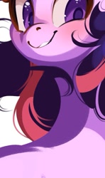 Size: 507x859 | Tagged: safe, artist:tohupo, twilight sparkle, pony, blushing, grin, simple background, smiling, solo, winter, wip