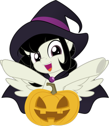 Size: 5000x5763 | Tagged: safe, artist:jhayarr23, oc, oc only, oc:marie, pegasus, pony, clothes, costume, cute, female, halloween, hat, holiday, jack-o-lantern, mare, parents:archrise, pumpkin, simple background, solo, transparent background, witch hat, ych result