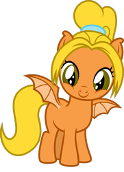 Size: 829x1145 | Tagged: safe, artist:punzil504, oc, oc:cacophony, bat pony, pony, 2020 community collab, bat pony oc, blank flank, cute, derpibooru community collaboration, female, filly, ponified, ponytail, simple background, smiling, solo, spread wings, too cute, transparent background, wings