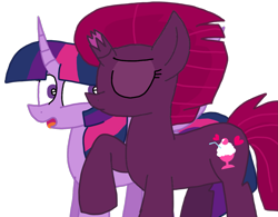 Size: 1385x1080 | Tagged: safe, artist:徐詩珮, fizzlepop berrytwist, tempest shadow, twilight sparkle, twilight sparkle (alicorn), alicorn, pony, unicorn, broken horn, female, horn, kissing, lesbian, mare, shipping, simple background, tempestlight, transparent background