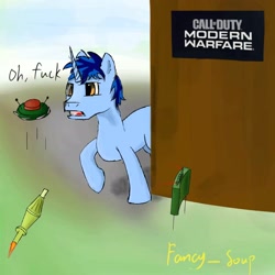 Size: 1600x1600 | Tagged: safe, artist:fancy_soup, pony, call of duty, landmine, rpg, vulgar