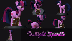 Size: 1870x1080 | Tagged: safe, artist:shnider, twilight sparkle, unicorn twilight, pony, unicorn, 3d, 3d model, 3ds max, book, solo, zbrush