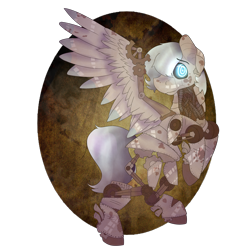 Size: 2000x2000 | Tagged: safe, artist:icefoxe, oc, oc only, pony, robot, robot pony, dirty, looking at you, one wing out, rearing, simple background, solo, steampunk, swirly eyes, transparent background