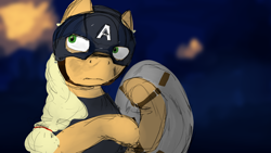 Size: 1920x1080 | Tagged: safe, artist:iokii, derpibooru import, applejack, earth pony, pony, avengers: endgame, captain america, crossover, marvel, marvel cinematic universe, shield, sketch, solo, the avengers