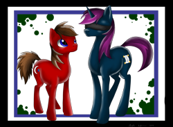 Size: 2860x2097 | Tagged: safe, artist:dreamyartcosplay, oc, oc only, oc:vanisher, earth pony, pony, unicorn, blindfold, duo, earth pony oc, horn, simple background, transparent background, unicorn oc