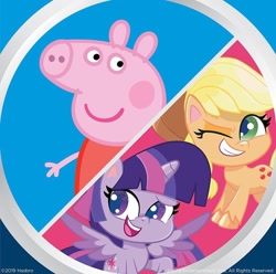 Size: 750x744 | Tagged: safe, applejack, twilight sparkle, twilight sparkle (alicorn), alicorn, earth pony, pony, my little pony: pony life, clash of hasbro's titans, entertainment one, hasbro, official, peppa pig