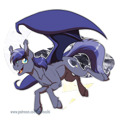 Size: 1200x1258 | Tagged: safe, artist:inuhoshi-to-darkpen, oc, oc:night storm, bat pony, pony, bat pony oc, cloven hooves, crescent moon, cutie mark, fangs, happy, lightning, male, moon, open mouth, simple background, solo, stallion, transparent background, unshorn fetlocks