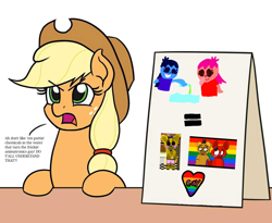 Size: 1100x900 | Tagged: safe, artist:mkogwheel edits, edit, applejack, bear, earth pony, fox, human, alex jones, angry, animatronic, applejack's sign, blushing, bowtie, chemicals, clothes, crossover, dark blue zalgressa pagie, equal sign, exploitable meme, eyebrows, eyepatch, eyes closed, female, five nights at freddy's, flask, foxy, freddy fazbear, frexy, gay, gay pride, giggling, golden foxy, hat, inverted mouth, male, mare, meme, movieunleashers, pink underwear, pride, rainbow, rainbow heart, red eyes, reference, reference used, smiling, text, underwear, water, zalgo, zalgressa pagie