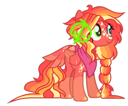 Size: 994x827 | Tagged: safe, artist:cassiedraz, artist:shiibases, pegasus, pony, blue eyes, braid, clothes, female, food, freckles, green eyes, heterochromia, long mane, long tail, mare, offspring, orange, parent:big macintosh, parent:fluttershy, parents:fluttermac, pegasus oc, red, scarf, simple background, tail feathers, transparent background, watermark, yellow