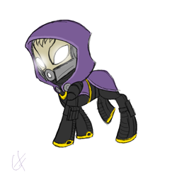 Size: 800x800 | Tagged: safe, artist:realbarenziah, alien, pony, armor, atg 2012, crossover, glowing eyes, helmet, mass effect, ponified, quarian, simple background, solo, spacesuit, white background