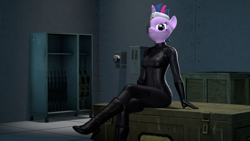 Size: 1920x1080 | Tagged: safe, artist:mlpstevepvb, twilight sparkle, anthro, 3d, bodysuit, female, future twilight, latex, solo