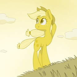 Size: 1200x1200 | Tagged: safe, artist:imaplatypus, applejack, earth pony, pony, applejack's hat, cowboy hat, cute, freckles, grass, hat, jackabetes, looking at something, sky, smiling, solo, stetson, wind, windswept mane