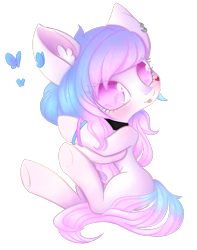 Size: 785x996 | Tagged: safe, artist:miniaru, oc, oc:yun, butterfly, earth pony, pony, female, heart, jewelry, mare, necklace, simple background, transparent background