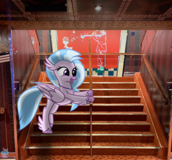 Size: 1536x1429 | Tagged: safe, artist:rainbow eevee, silverstream, cruise, cruise ship, cute, daaaaaaaaaaaw, diastreamies, female, hippogriffs in real life, irl, photo, ponies in real life, solo, stairs, that hippogriff sure does love stairs, wat