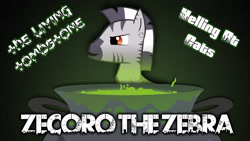 Size: 1920x1080 | Tagged: safe, artist:phantombadger, oc, oc only, oc:zecoro, zebra, album cover, bubbly cauldron, cauldron, cover, cover art, solo, text, thelivingtombstone, zebra oc