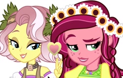 Size: 1122x712 | Tagged: safe, artist:agentprime, gloriosa daisy, vignette valencia, equestria girls, beauty mark, crack shipping, female, floral head wreath, flower, gloriette, holly, lesbian, shipping