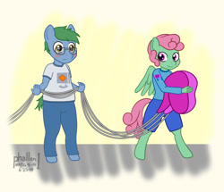 Size: 1000x858 | Tagged: safe, artist:phallen1, oc, oc only, oc:software patch, oc:windcatcher, anthro, unguligrade anthro, atg 2019, blushing, cutie mark clothes, glasses, newbie artist training grounds, simple background, windpatch