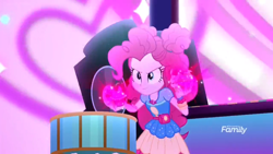 Size: 1366x768 | Tagged: safe, screencap, pinkie pie, better together, equestria girls, sunset's backstage pass!, cupcake, discovery family logo, drums, food, glow, solo