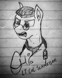 Size: 400x500 | Tagged: safe, artist:biergarten13, oc, oc only, fallout equestria, fallout equestria: ghosts of the past, colonel, lined paper, military, officer, solo, traditional art, world war ii