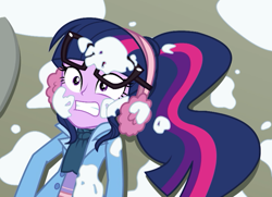 Size: 992x720 | Tagged: safe, screencap, sci-twi, twilight sparkle, better together, equestria girls, holidays unwrapped, clothes, coat, cropped, ponytail, scarf, snow, winter outfit