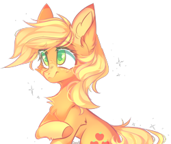 Size: 3678x3084 | Tagged: safe, artist:lazuli, applejack, earth pony, pony, cheek fluff, chest fluff, colored hooves, colored pupils, cute, ear fluff, eyebrows visible through hair, female, hatless, heart eyes, jackabetes, leg fluff, mare, missing accessory, simple background, solo, transparent background, wingding eyes