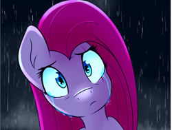 Size: 1563x1183 | Tagged: safe, artist:slb94, artist:tonystorm12, derpibooru import, pinkie pie, earth pony, pony, crying, emotional, eye scar, pinkamena diane pie, rain, scar, solo